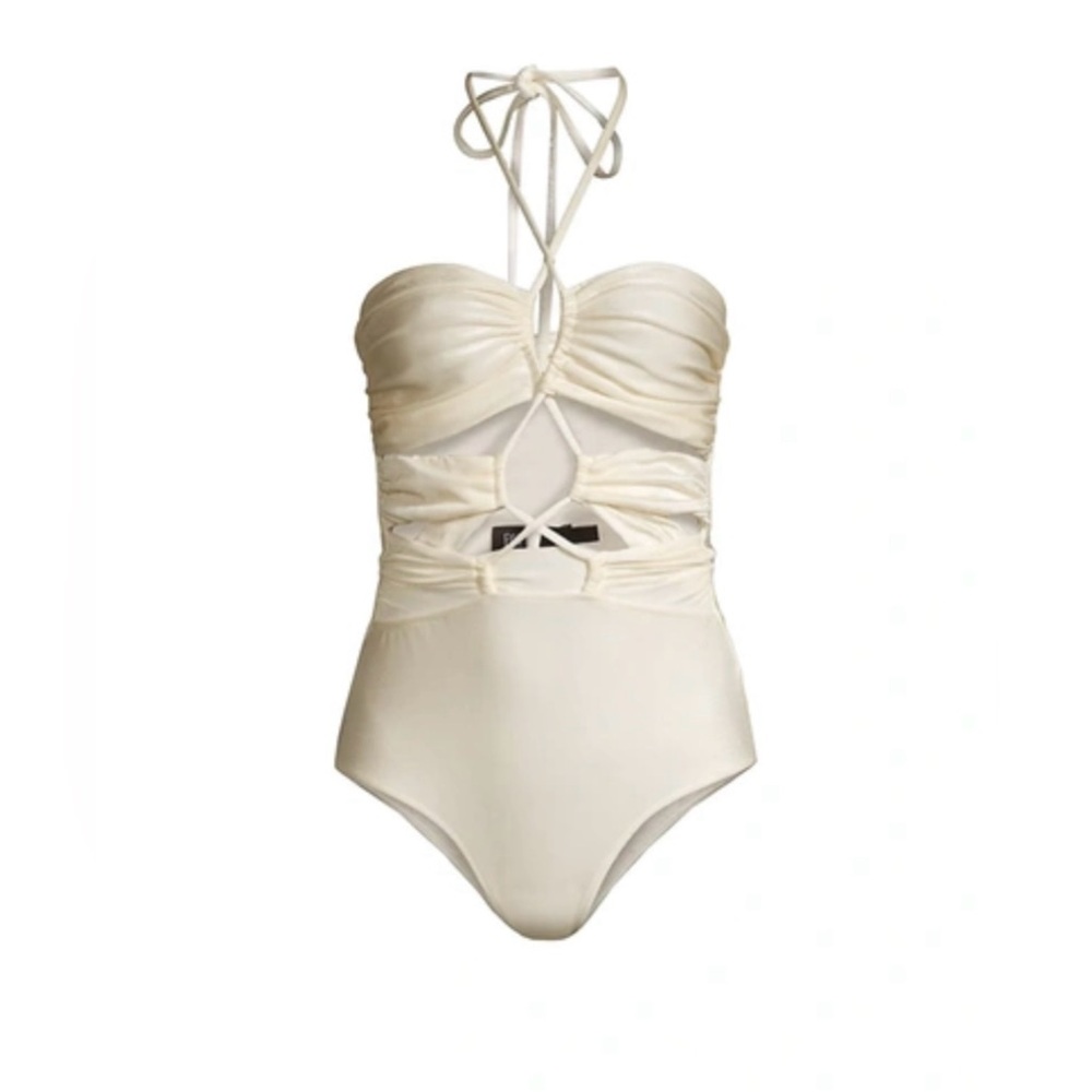 PatBO off-white Halter Cutout One-Piece Swimsuit - Small